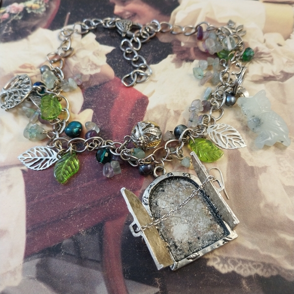Silver and Green Charm Necklace - Picture 11 of 14